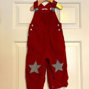 Baby Boden Red Corduroy Star Patch Overalls size 18-24mo HTF!